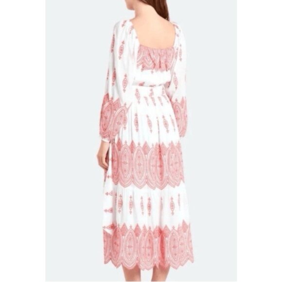Marie Oliver Maxi Dress S Small White Red Embroidered Colorful Smocked - Picture 3 of 16